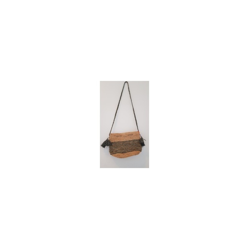 Sac Crochet Raphia BOMBOA Bicolore Naturel Rayures Grises Sac Crochet Raphia BOMBOA Bicolore Naturel Rayures Grises